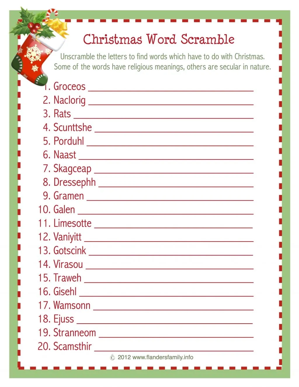 Christmas Word Scramble Free Printable Flanders Family Home Life