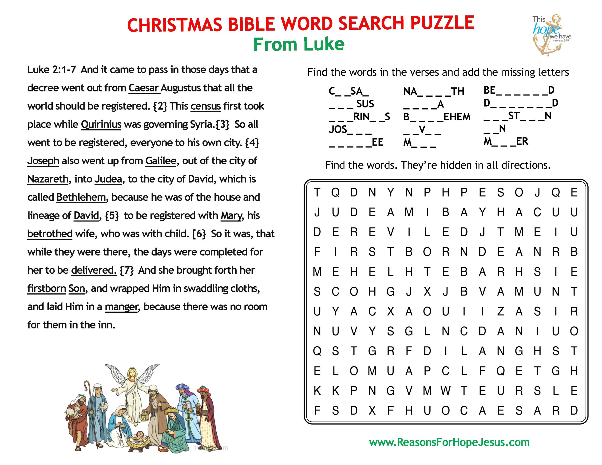 Christmas Word Search Puzzle From Luke Reasons For Hope Jesus Christmas Word Search Puzzle From Luke Reasons For Hope Jesus