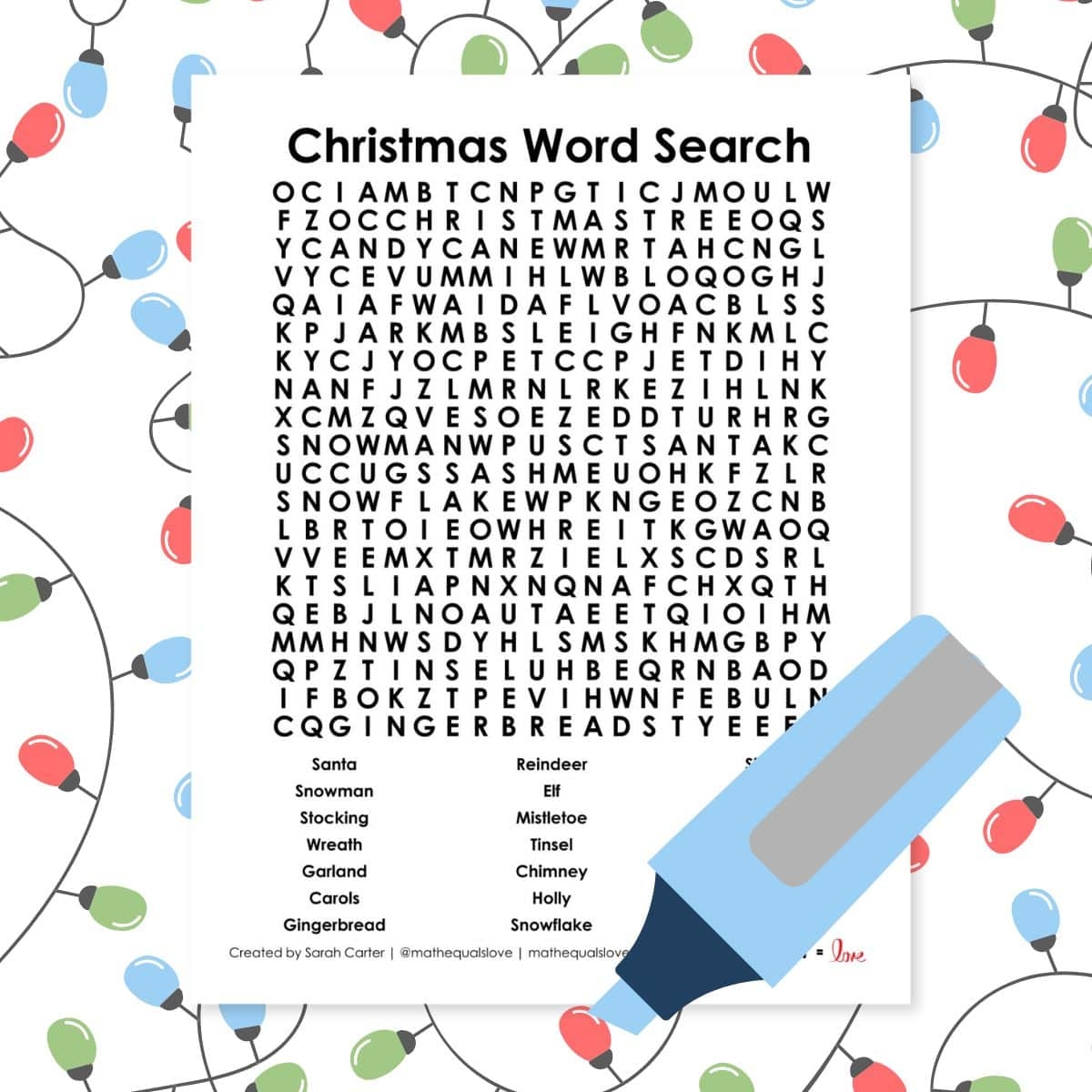 Christmas Word Search Puzzle Math Love
