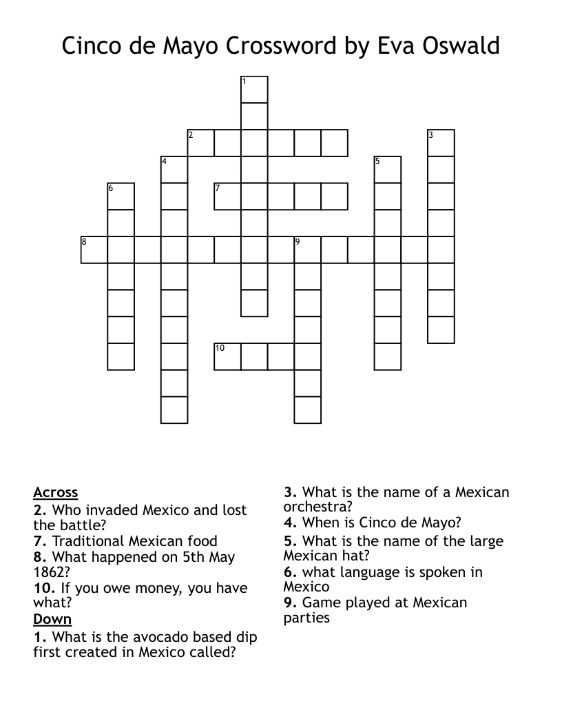 Cinco De Mayo Crossword By Eva Oswald WordMint