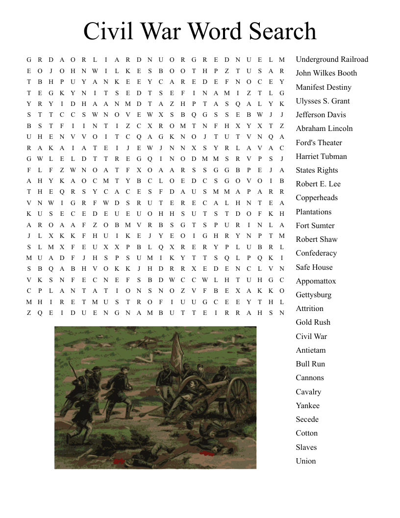 Civil War Word Search WordMint