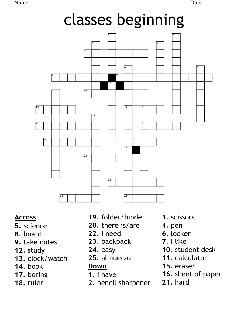 Classes Beginning Crossword WordMint