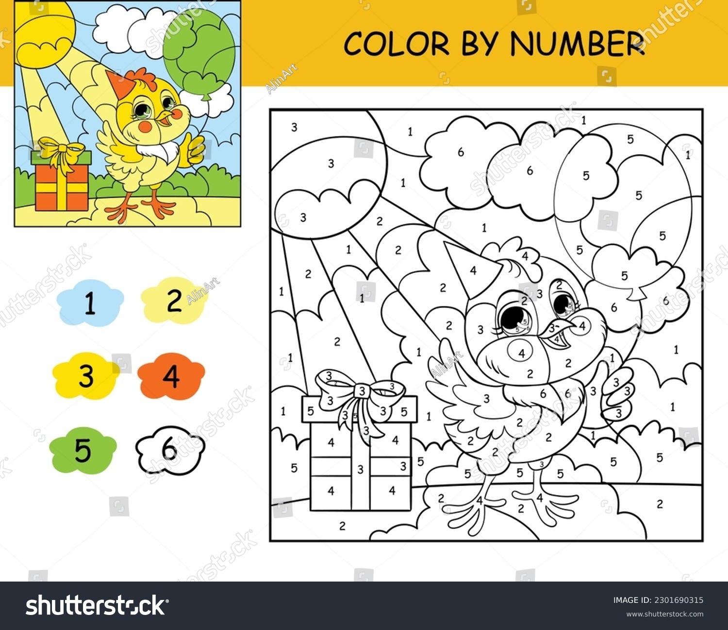 Coloring Puzzle Number Color Kids Cute Stock Vector Royalty Free 2301690315 Shutterstock
