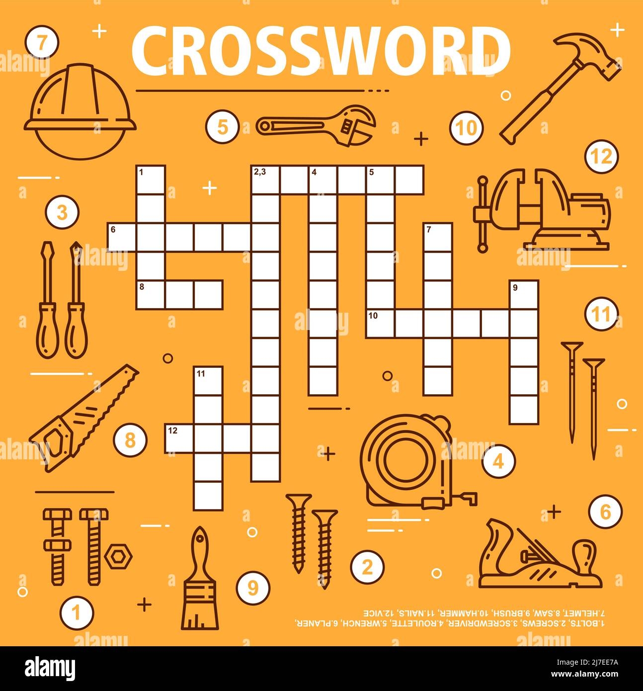 Construction DIY And Repair Tools Crossword Grid Worksheet Find A Word Quiz Game Kindergarten Child Logical Game Or Puzzle Preschool Kids Educational Riddle With Outline Vector Repair Hand Tools Stock Vector Image