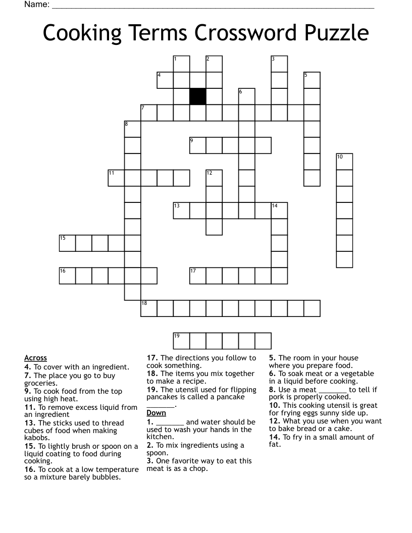 Cooking Terms Crossword Puzzle WordMint