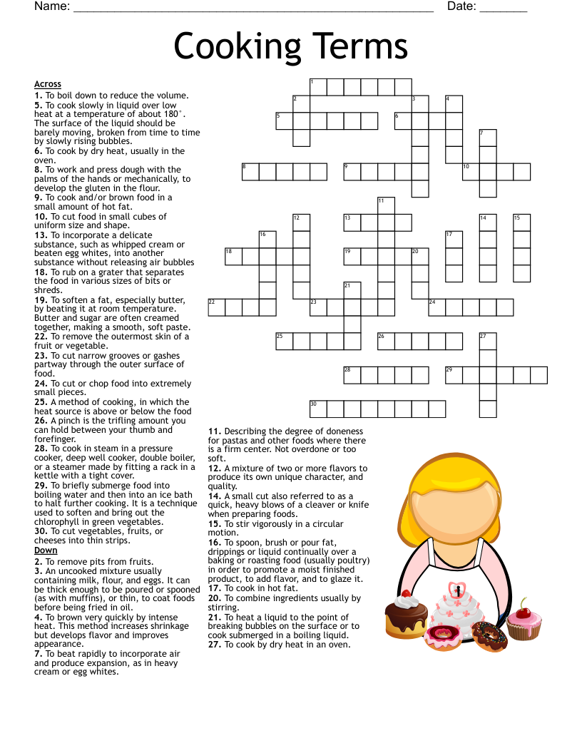 Cooking Terms Crossword WordMint