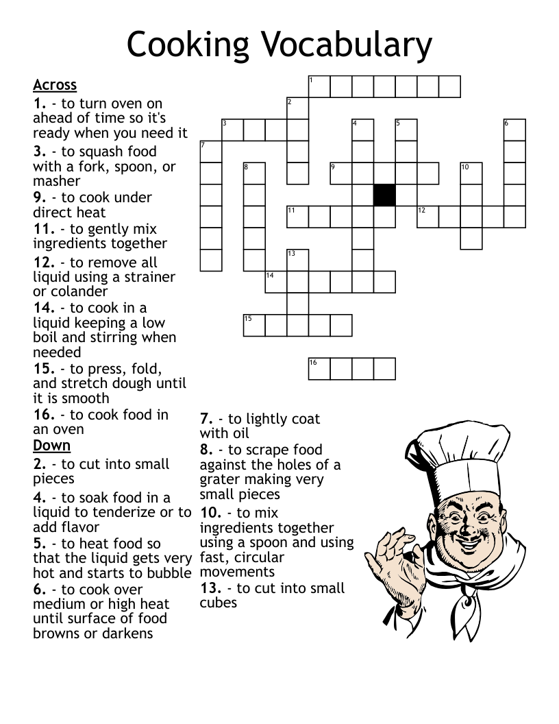 Cooking Vocabulary Crossword WordMint