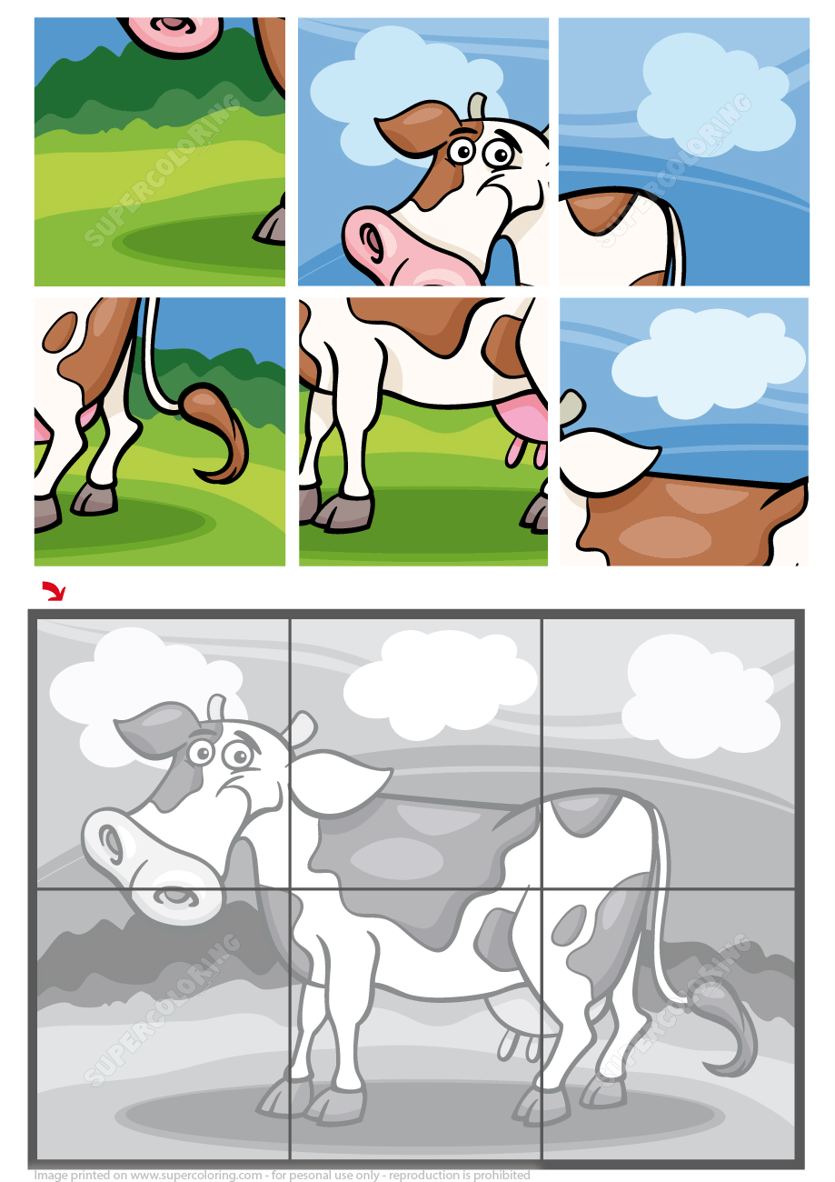 Cow 6 Pieces Jigsaw Puzzle Free Printable Worksheets