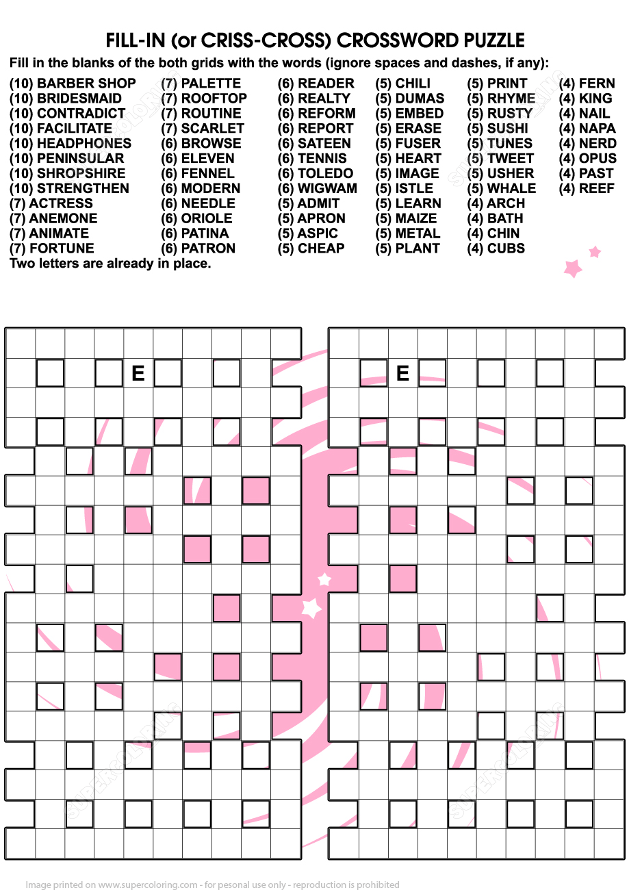 Criss Cross Puzzle Free Printable Worksheets
