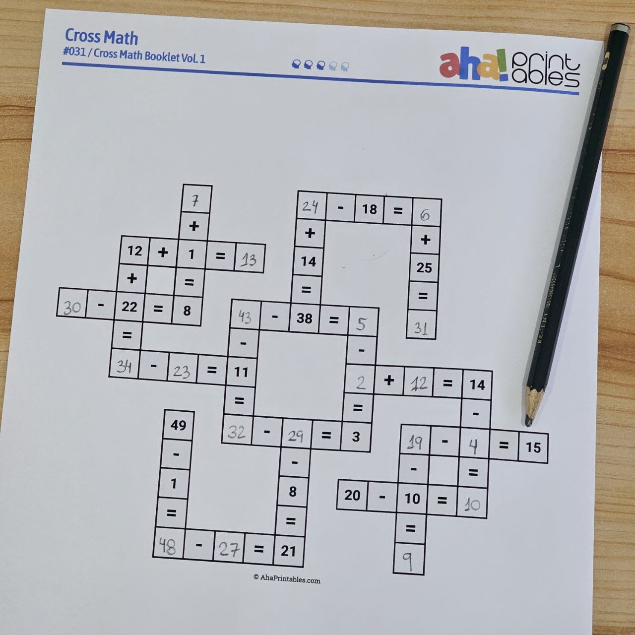 Cross Math Aha Printables