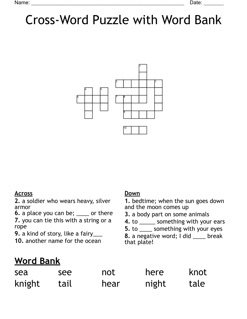 Cross Word Puzzle With Word Bank Crossword WordMint