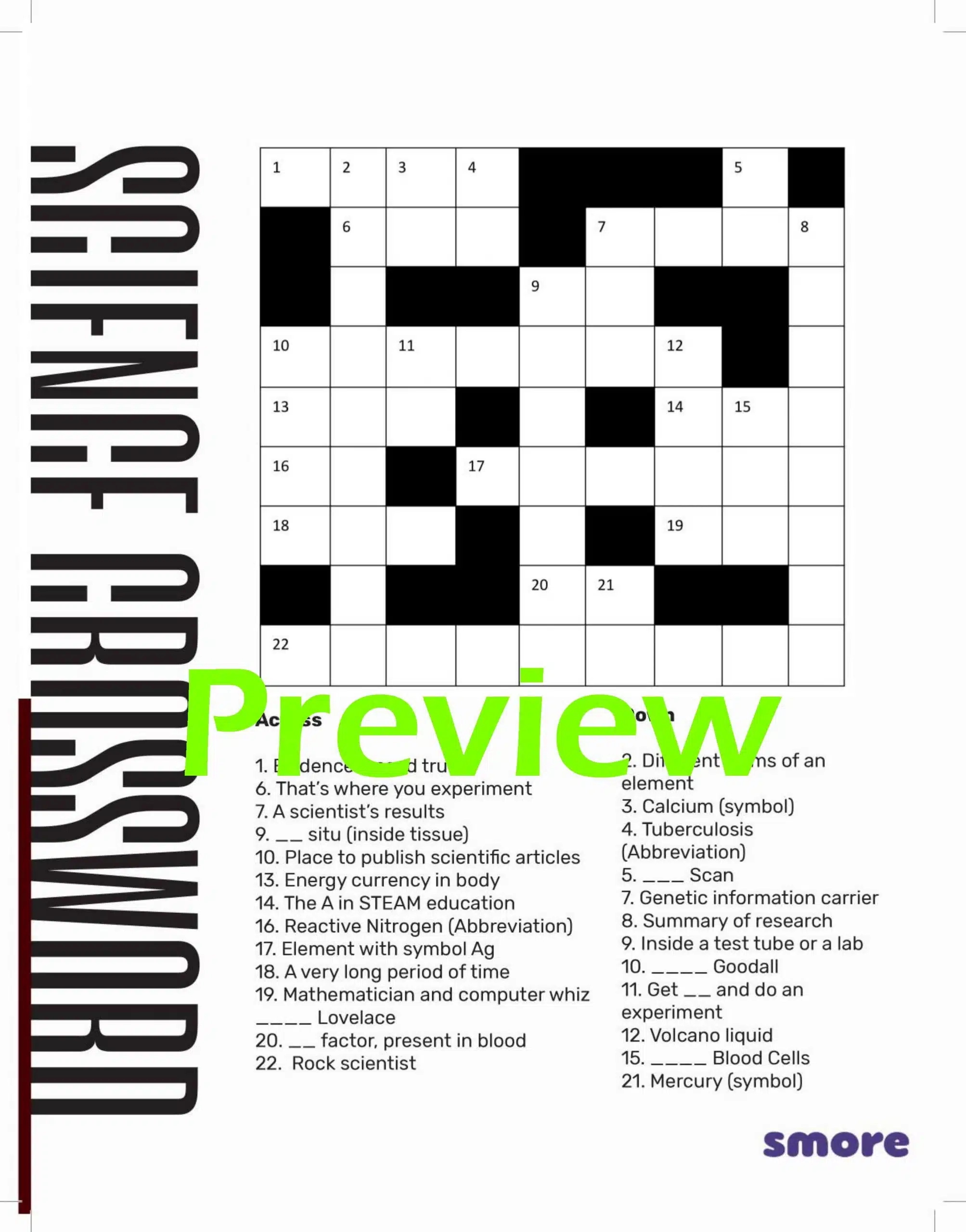 Crossword 1 Smore Science