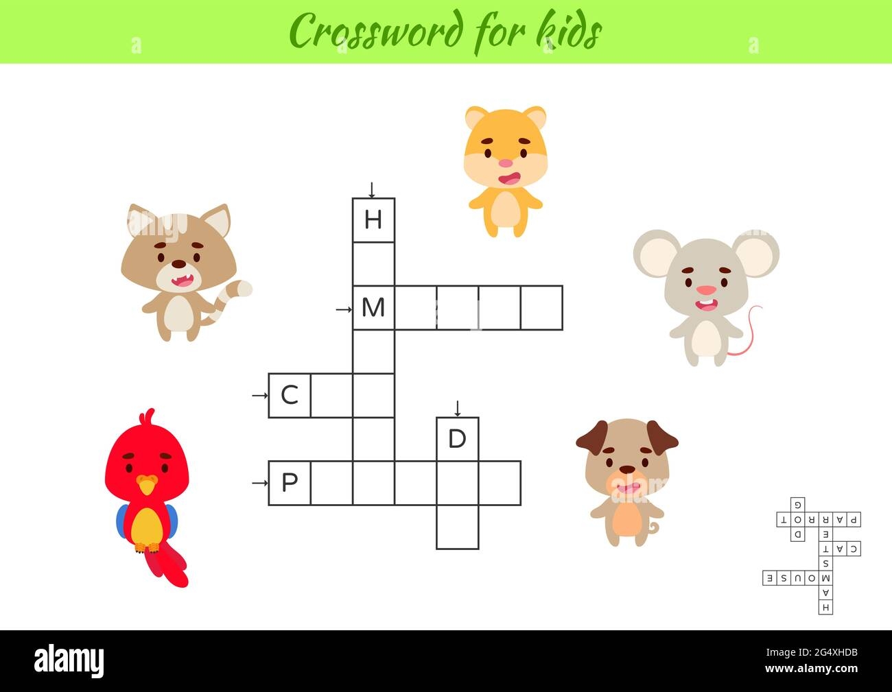 Crossword For Kids With Pictures Of Animals Educational Game For Study English Language And Words Children Activity Printable Worksheet Includes An Stock Vector Image Art Alamy