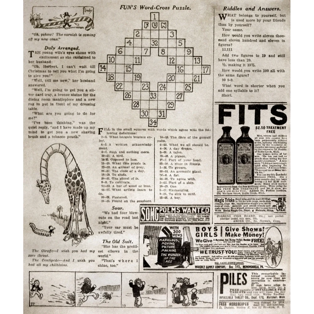 Crossword Puzzle 1913 Npage From The Fun Supplement Of The Sunday Edition Of The New York World 21 December 1913 Bed Bath Beyond 36396672