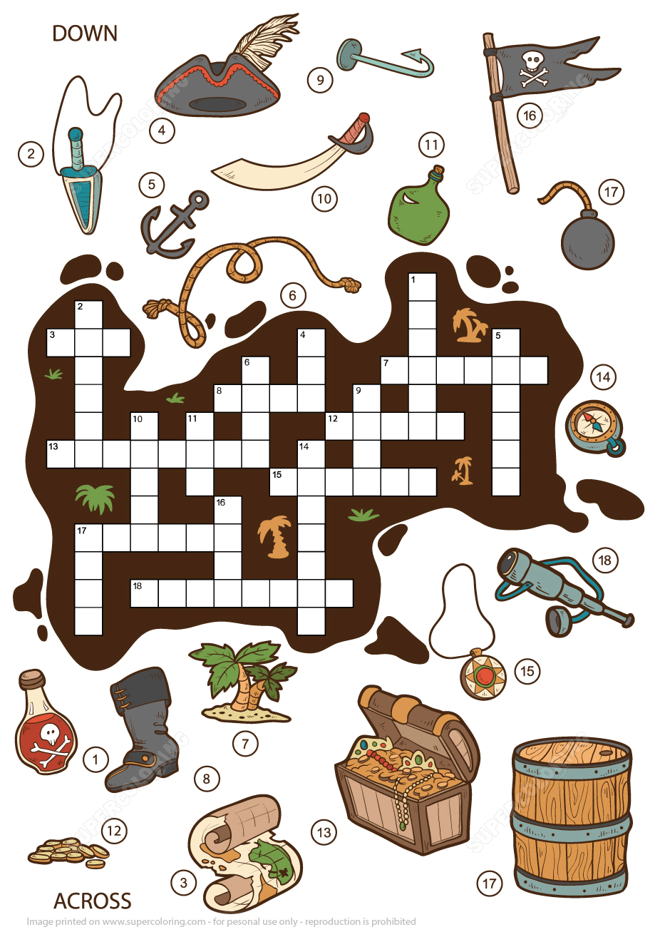 Crossword Puzzle About Pirates For Children Free Printable Worksheets