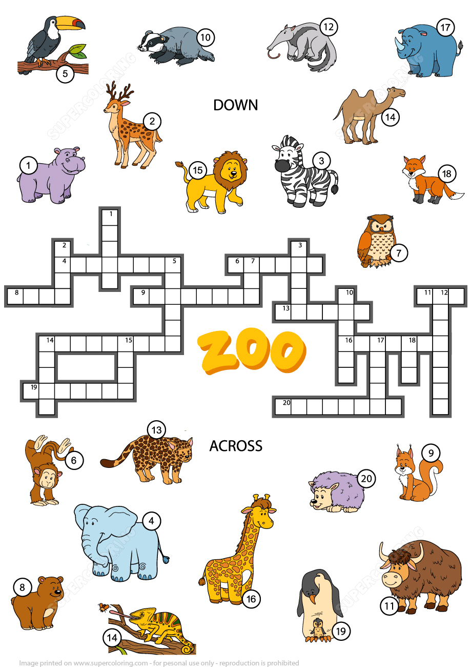 Crossword Puzzle About Zoo Animals Free Printable Worksheets