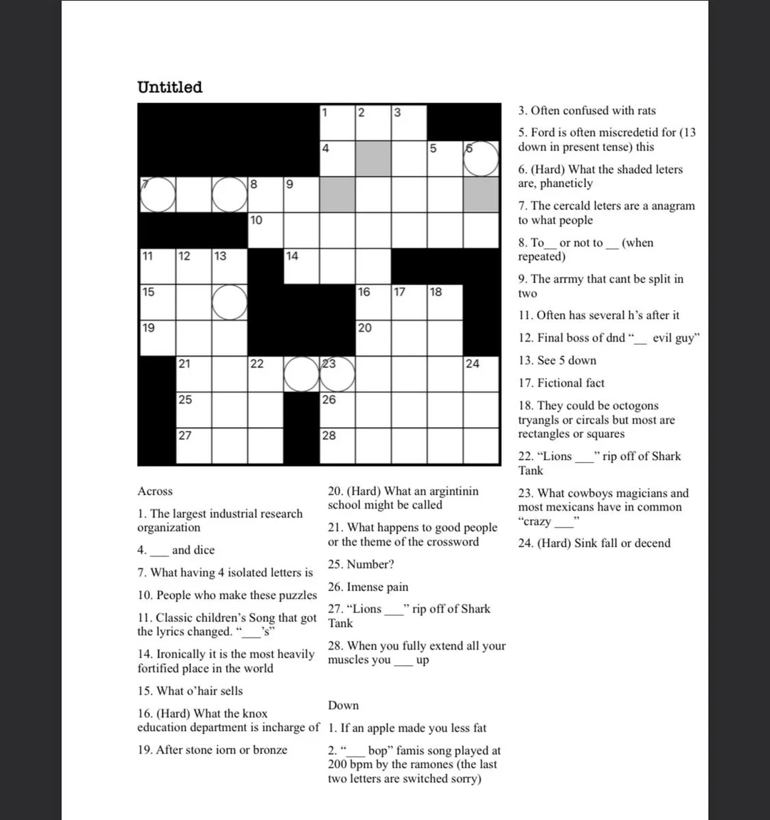 Crossword Puzzle R crossword