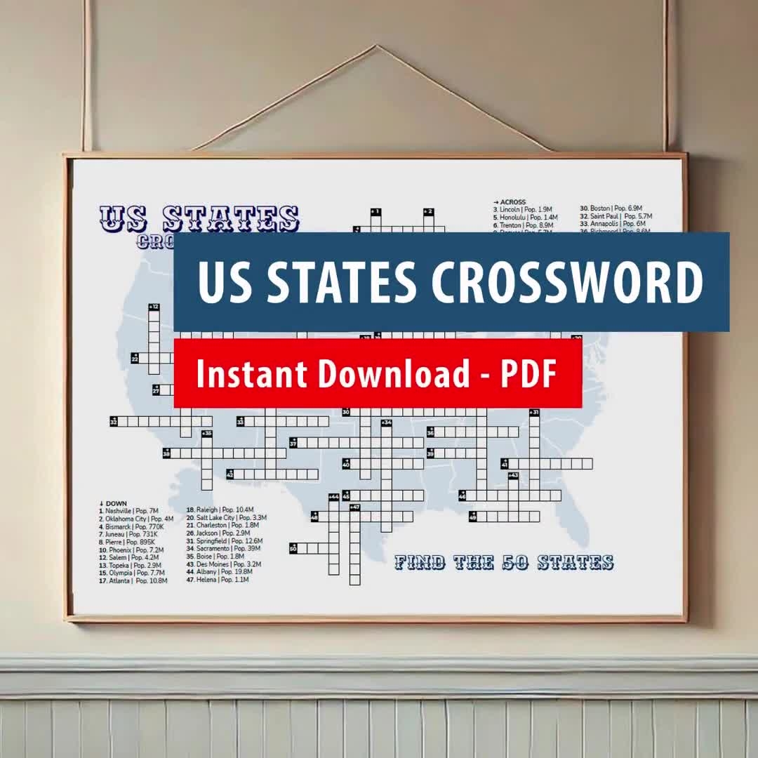 Crossword USA States 4 Sizes Find The 50 States Solutions And Two Designs Included Learn Instant Download USA Crossword PDF File Etsy