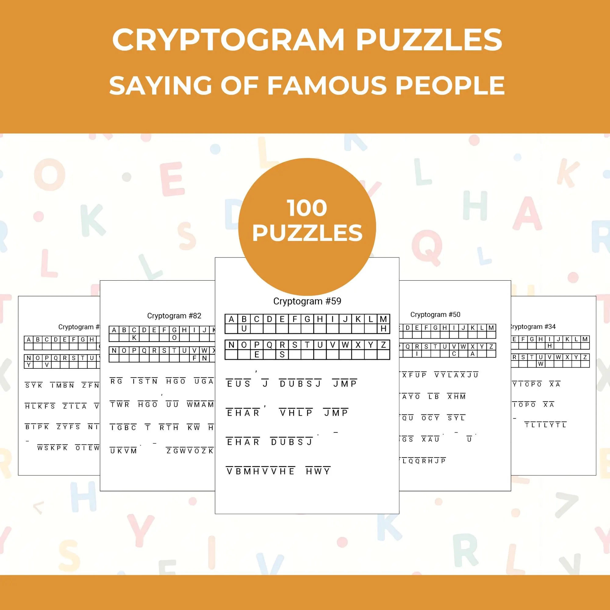 Cryptogram Puzzle Book 100 Famous Quotes Large Print PDF Etsy