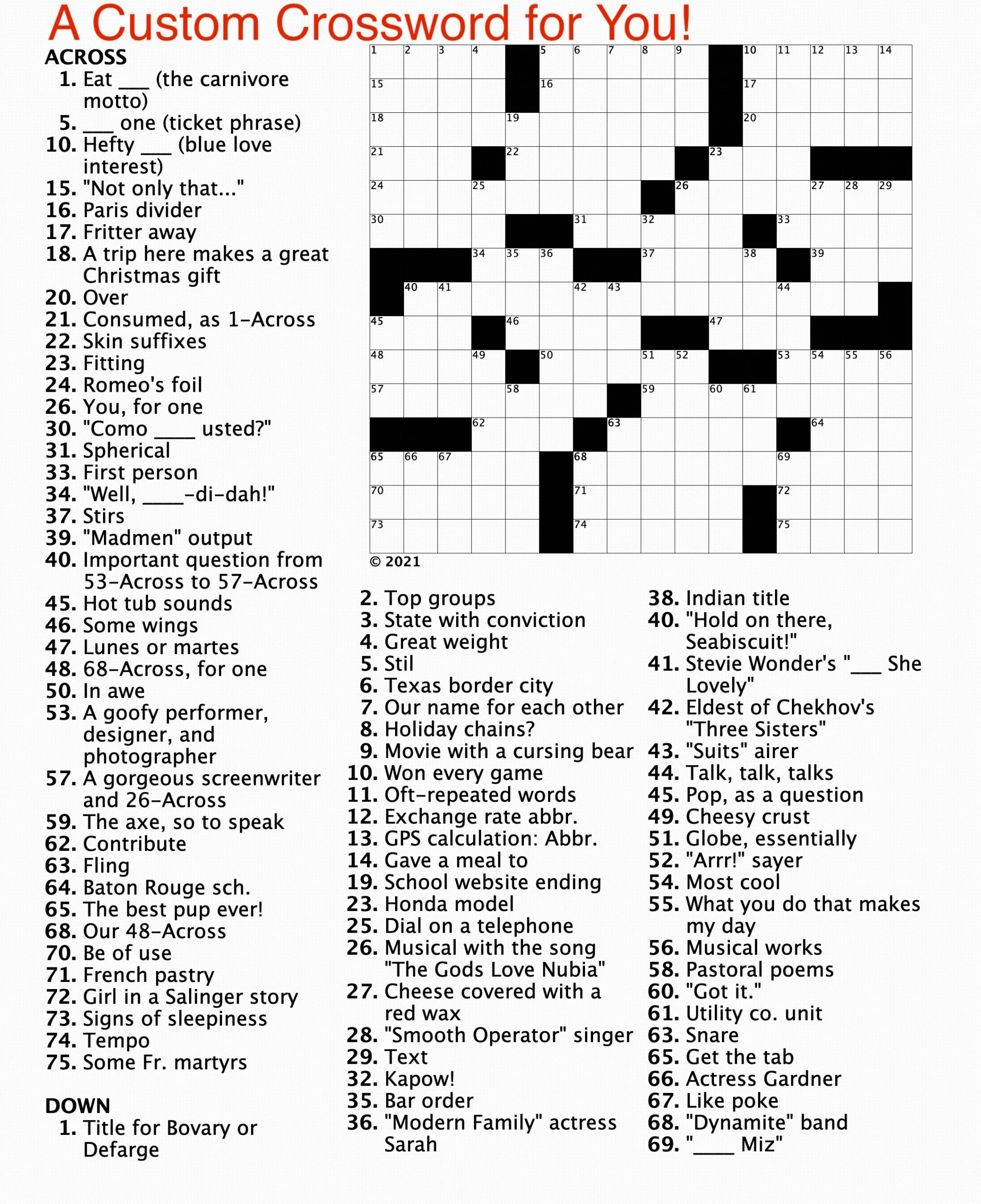 Custom Crossword Puzzle By New York Times Constructor For Birthday Anniversary Proposal Wedding Etsy