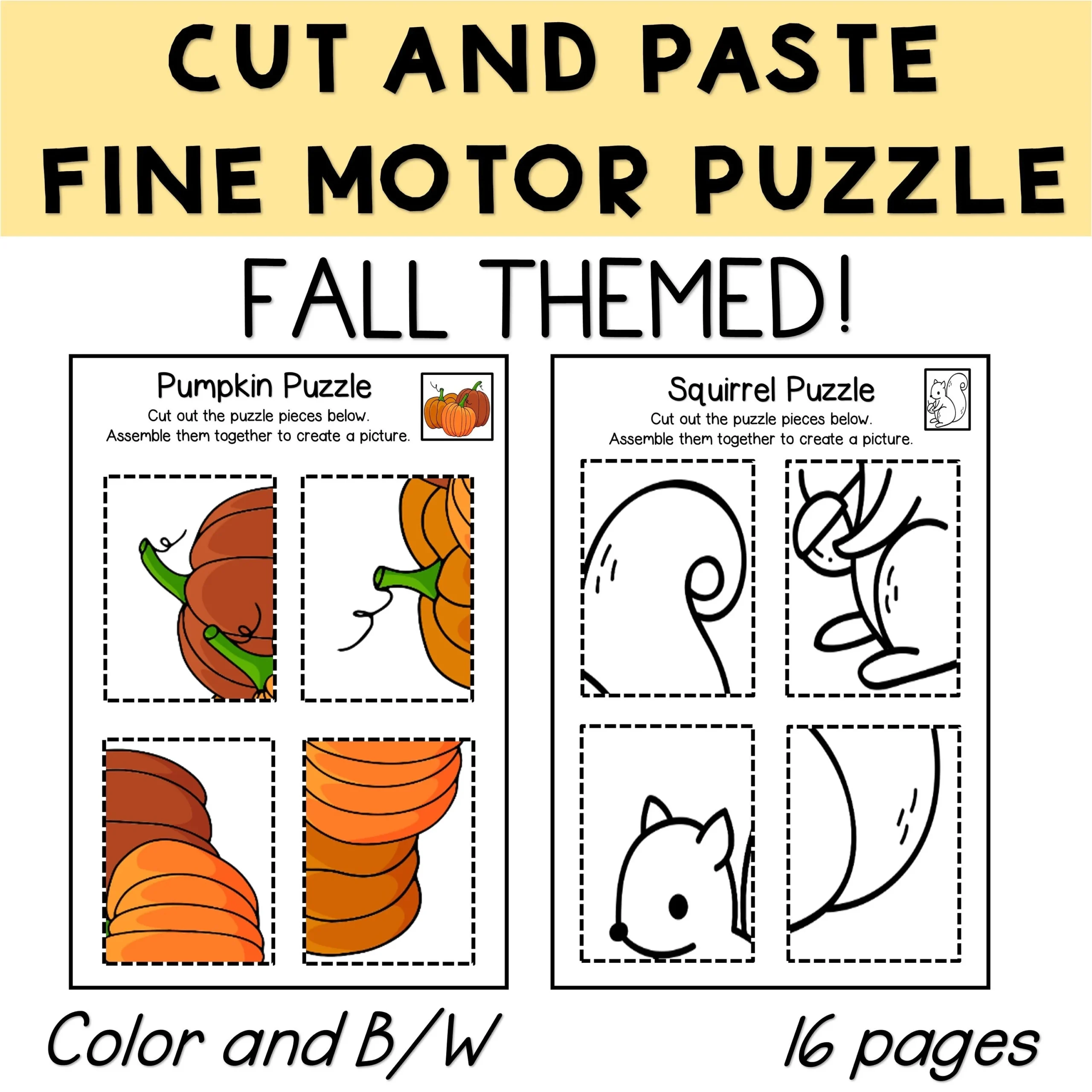Cut And Paste Fine Motor Puzzles Fall Theme Kindergarten Special Education Etsy