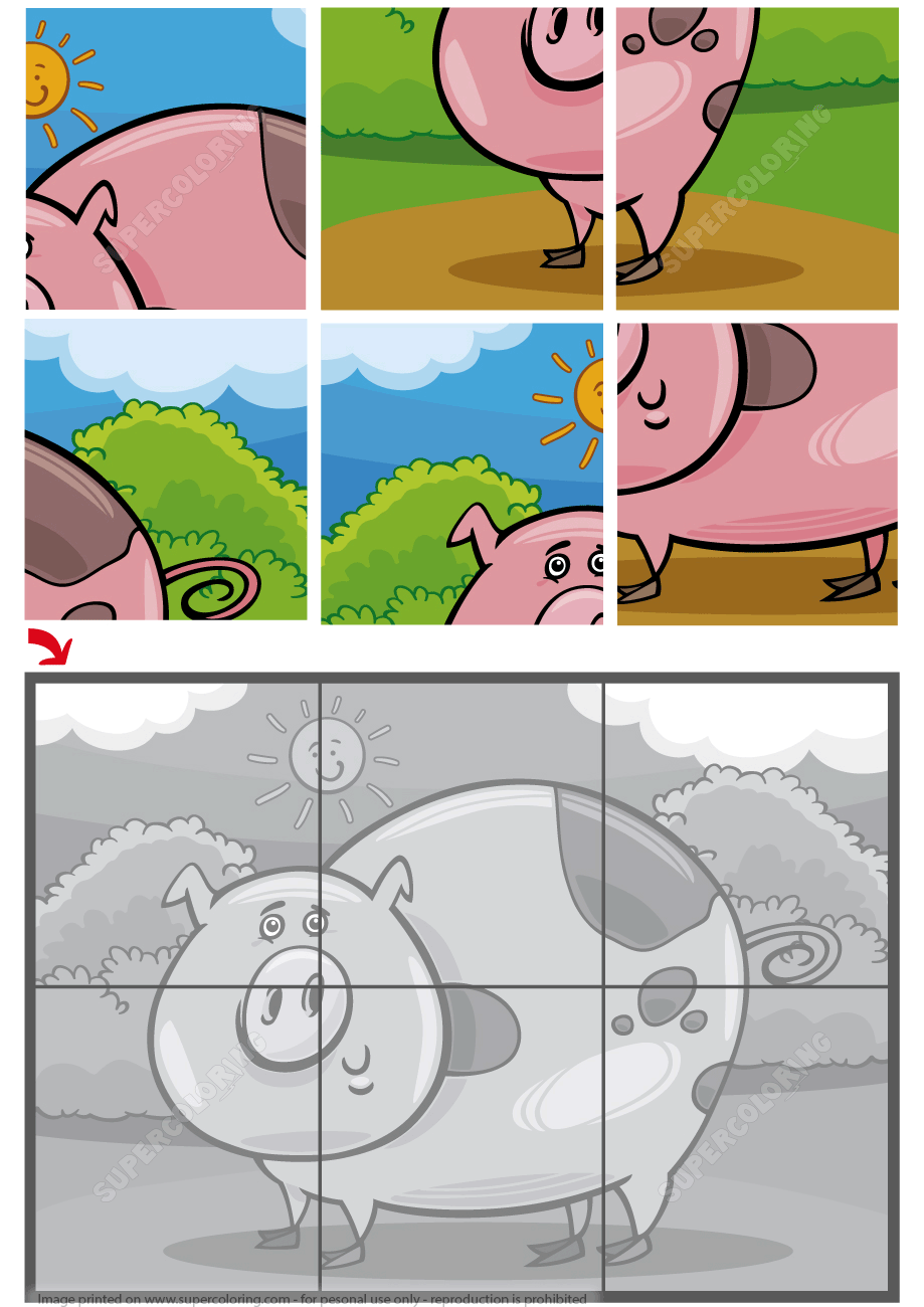 Cute Pig 6 Piece Jigsaw Puzzle Free Printable Worksheets