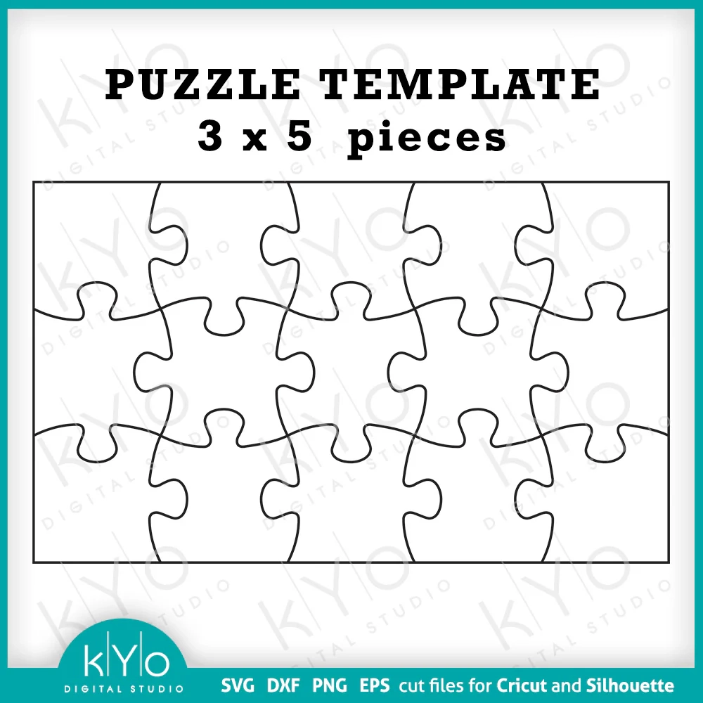Cuttable Puzzle Template 3x5 Pieces For Kids Svg Dxf Eps Cut Files