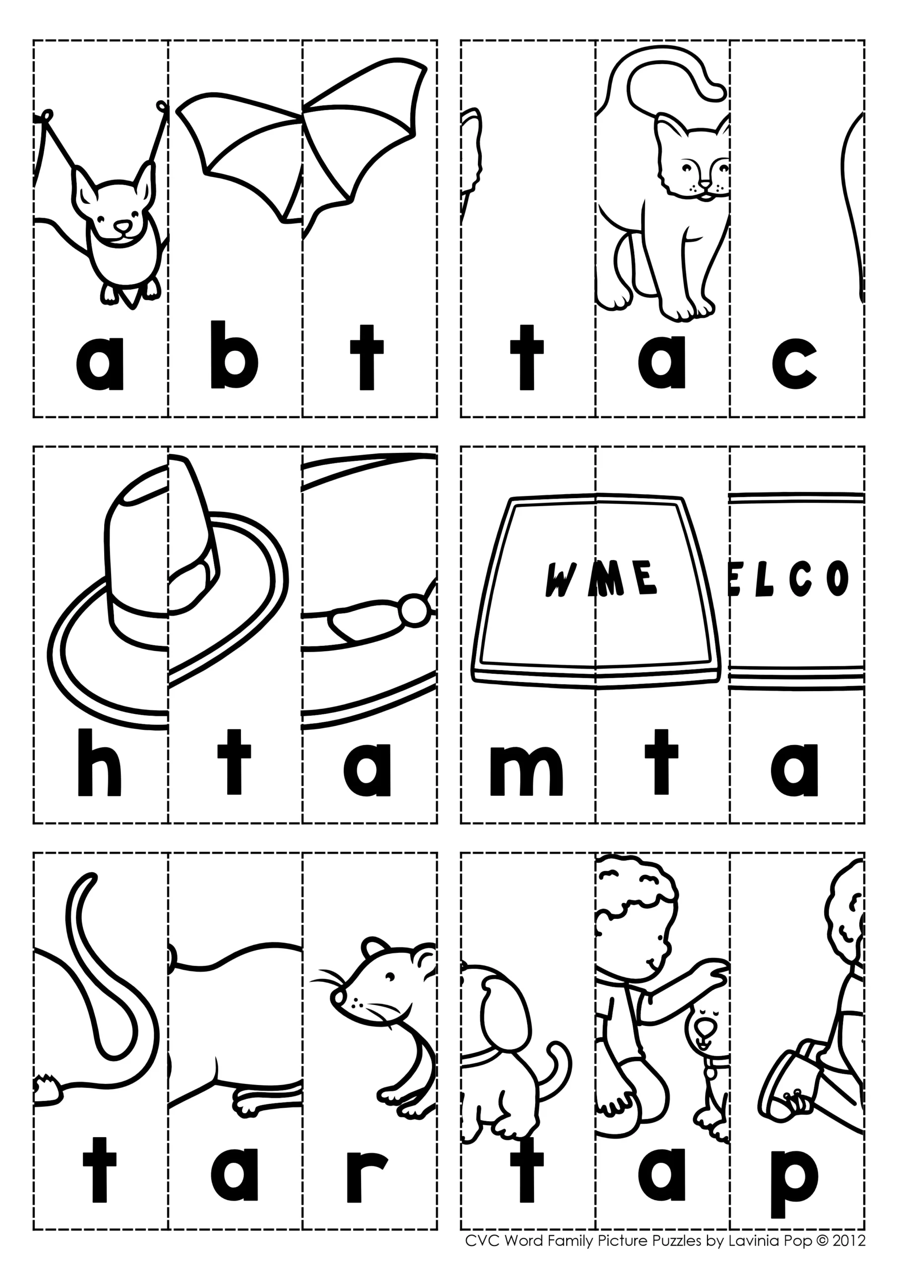 CVC Word Family Picture Puzzles Cut And Paste Phonics