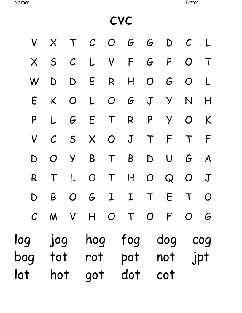 Cvc Word Search WordMint