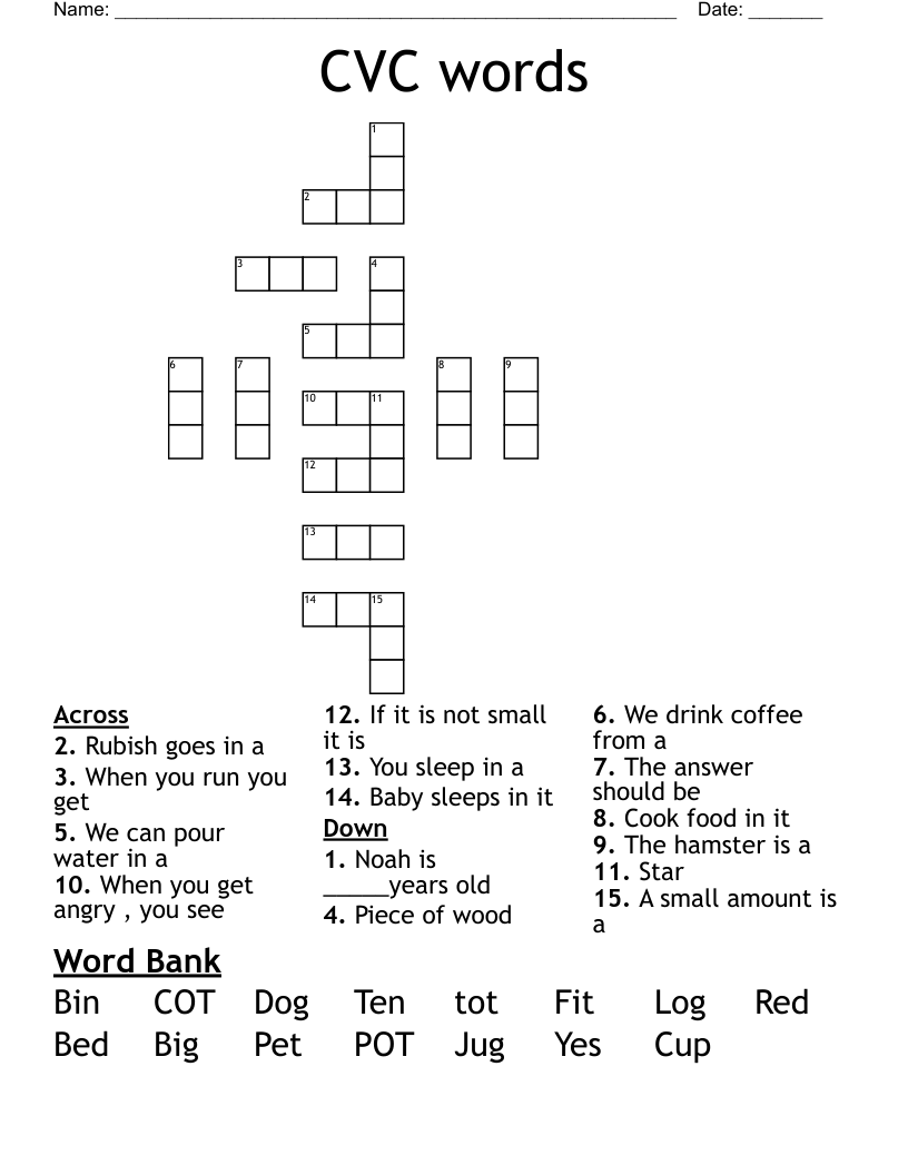 CVC Words Crossword WordMint