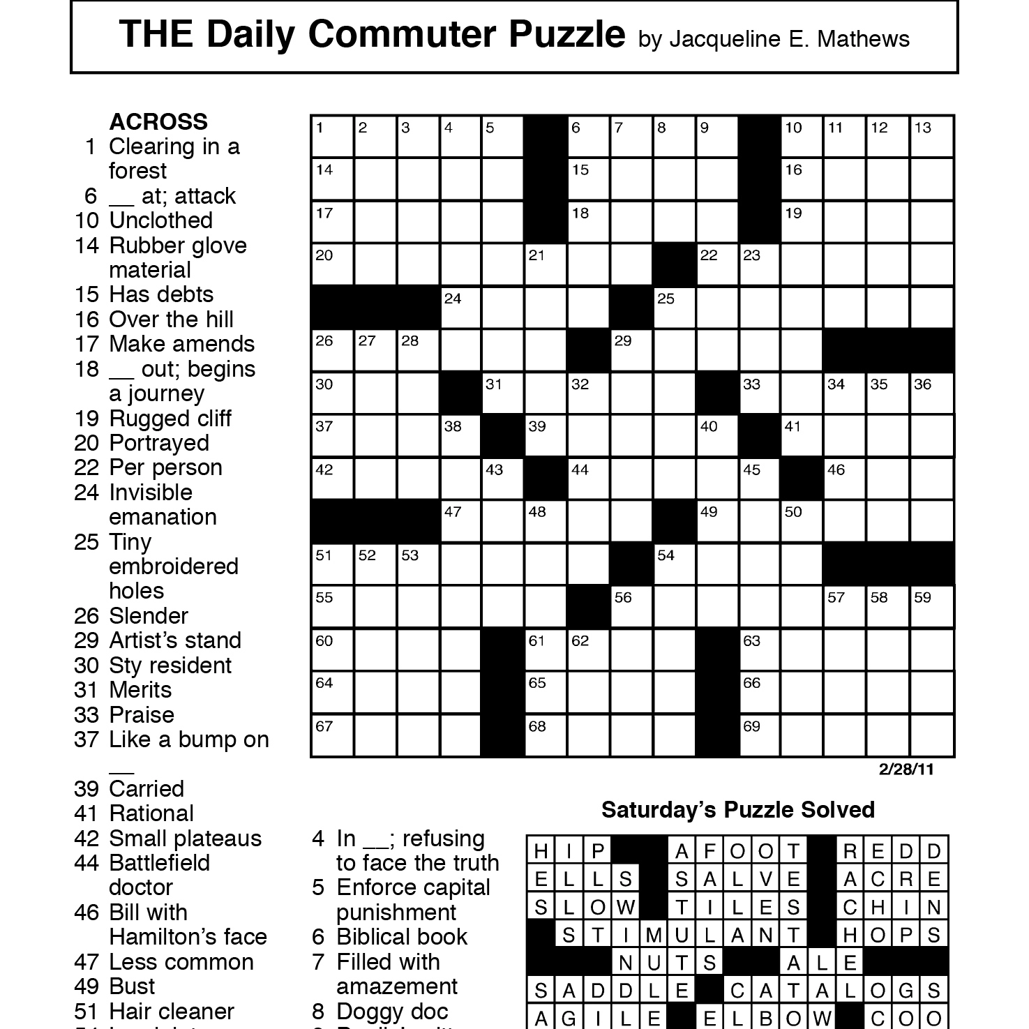 Daily Commuter Crossword Printable Printable Party Favors