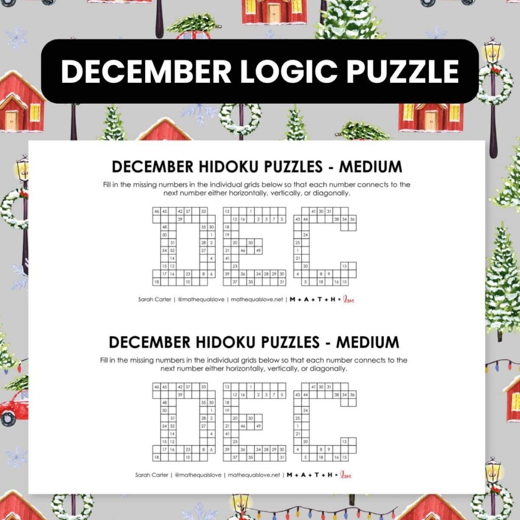 December Activities Puzzles Games Math Love