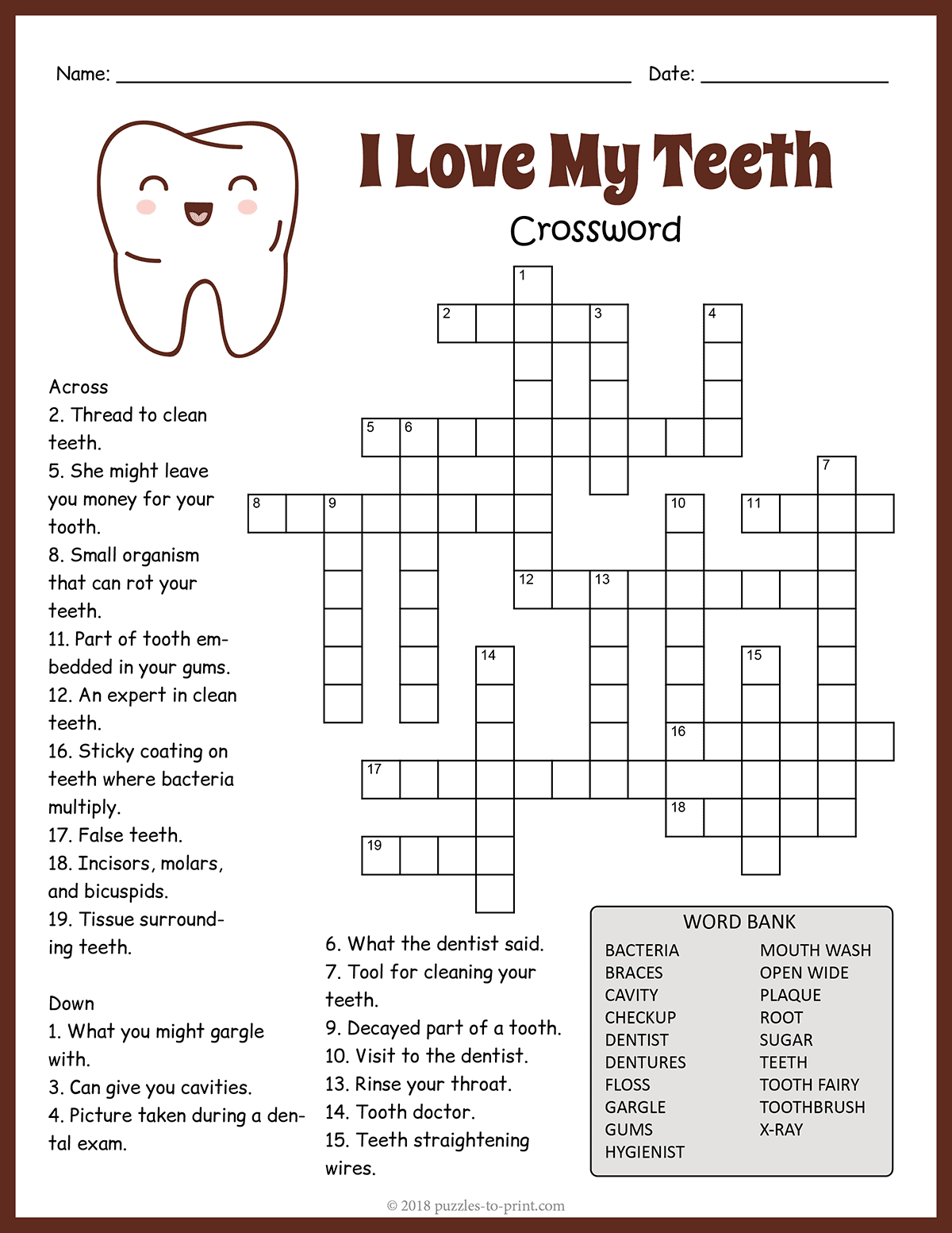Dental Health Crossword