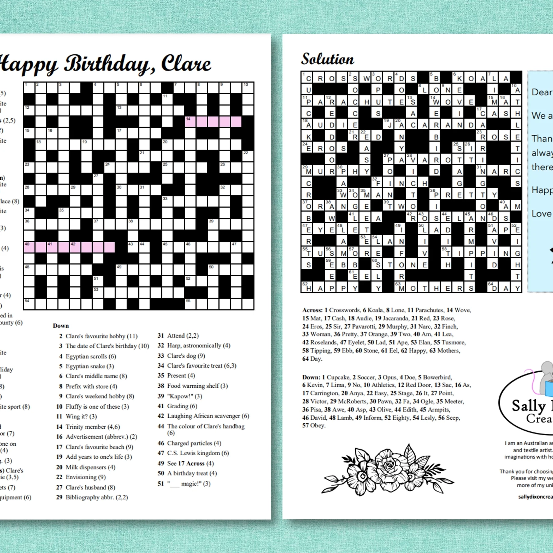 DIGITAL Personalised Custom Crossword Printable PDF