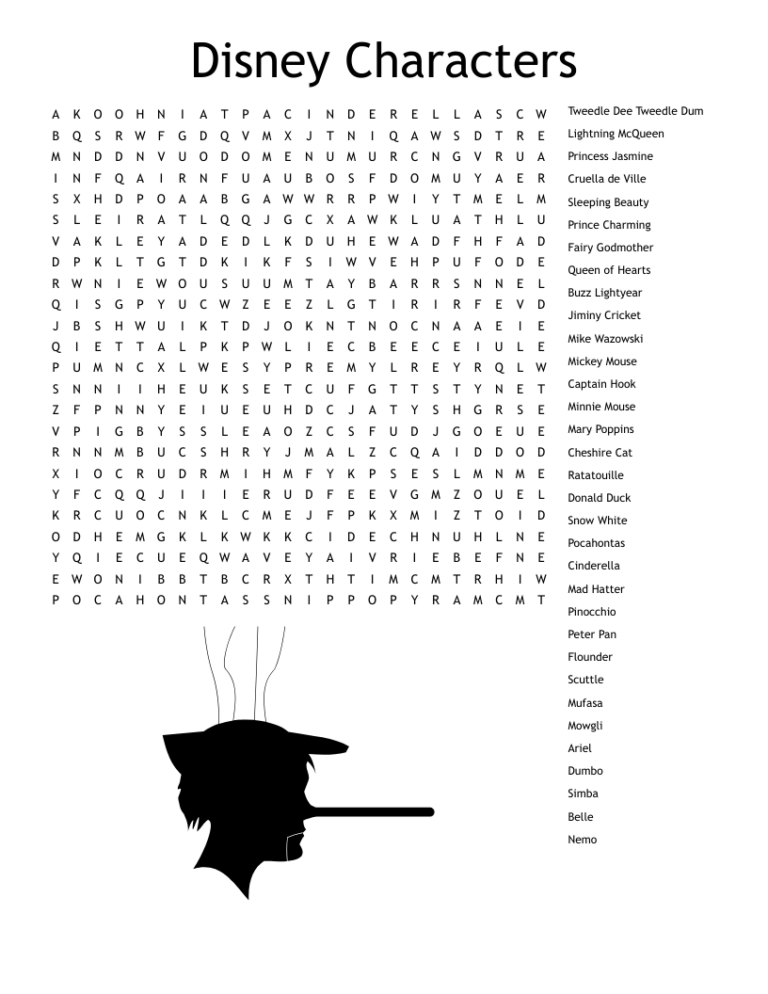 Disney Word Search Puzzles Printable - puzzle.premiumprintable.com