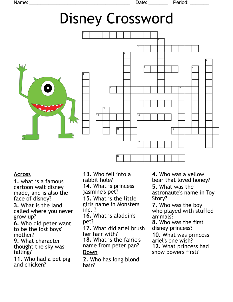 Disney Movies Crossword WordMint