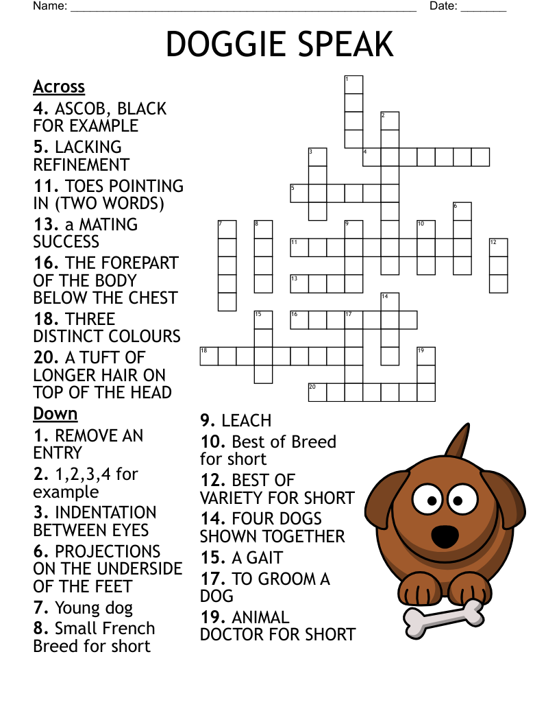 Dog Breed Crossword Puzzle WordMint
