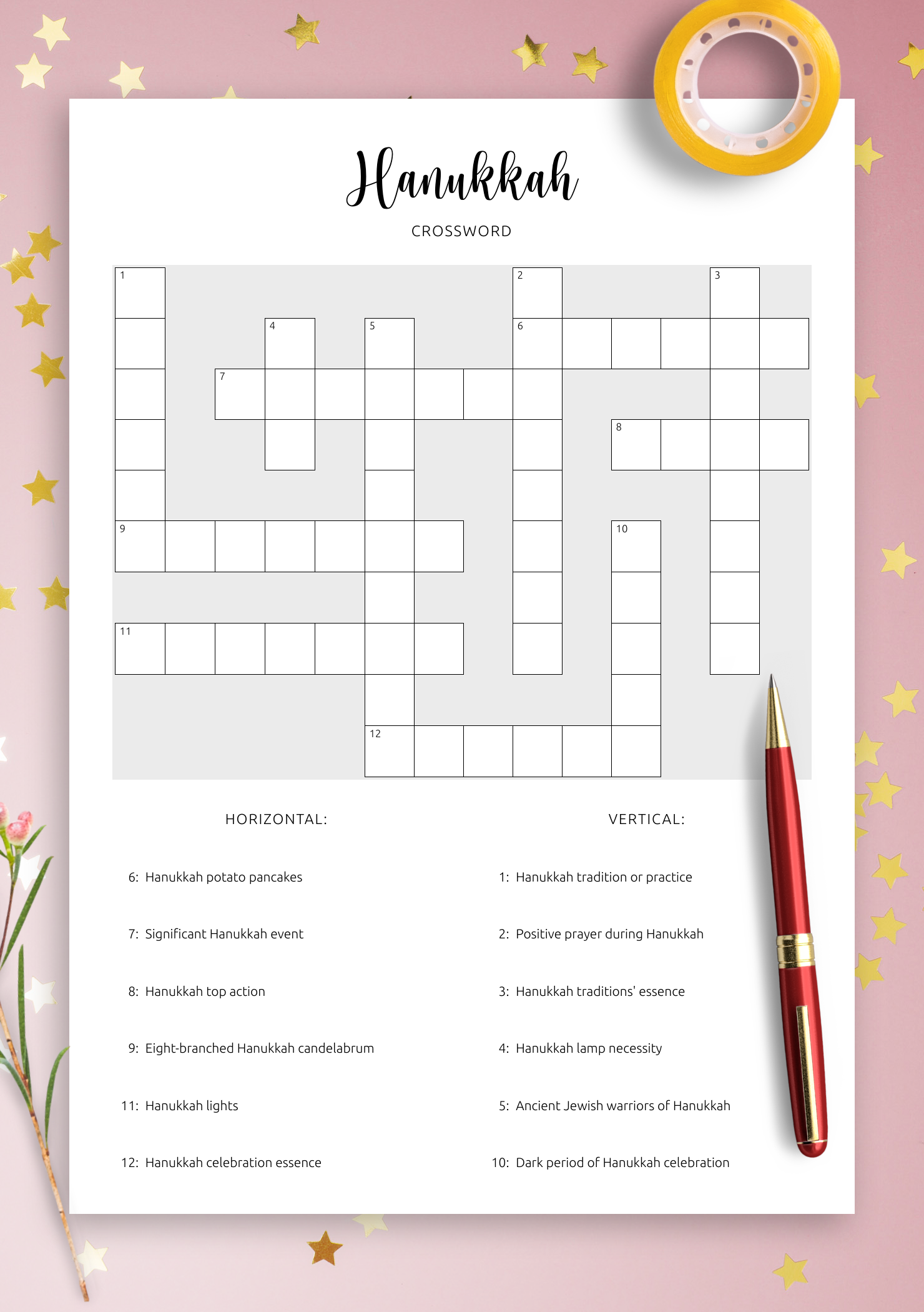 Download Printable Hanukkah Crossword Puzzle PDF