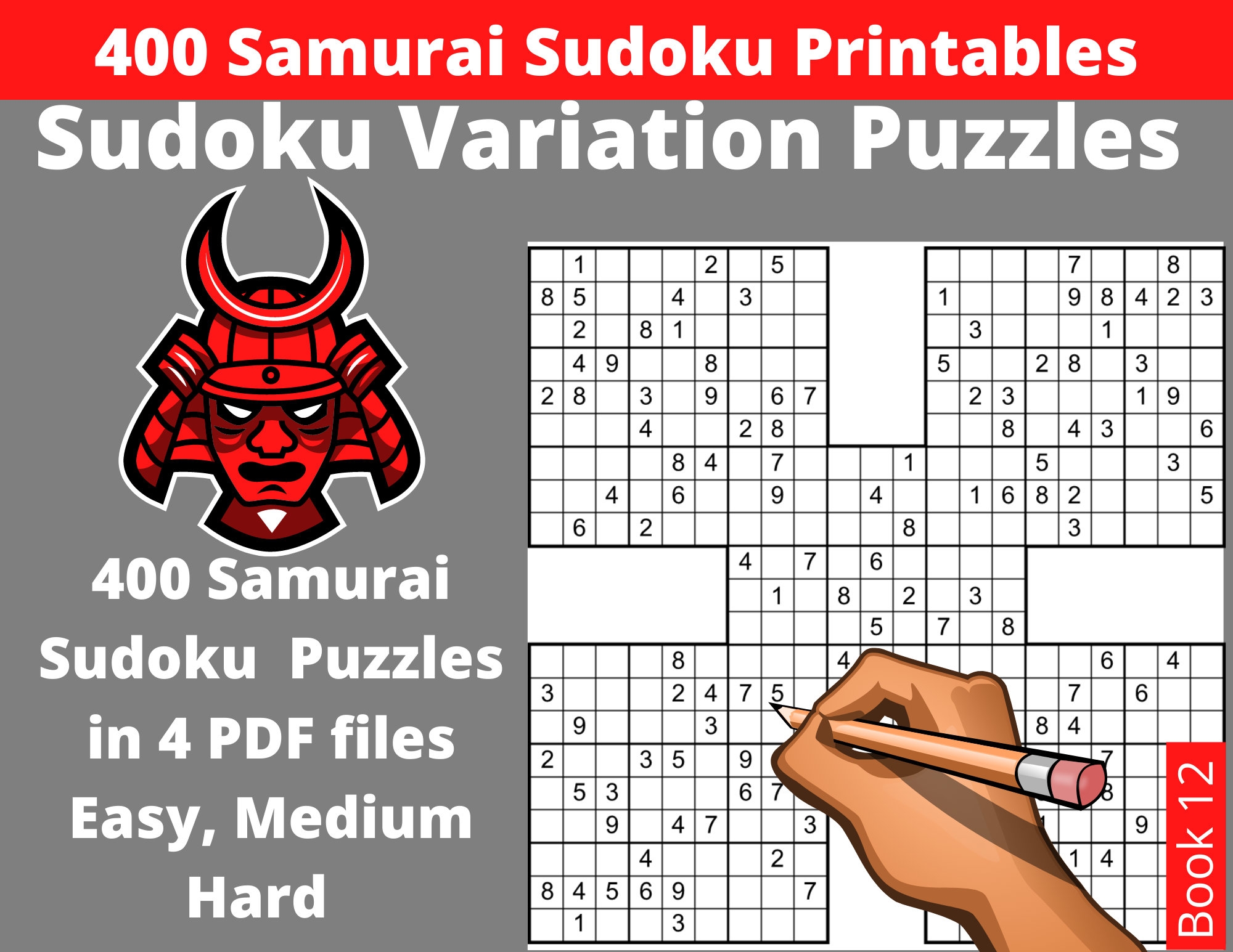 Easy Medium And Hard Samurai Sudoku Puzzles Printable PDF 400 Sudoku Variation Puzzles For Adults With Answers Instant Download Etsy Israel