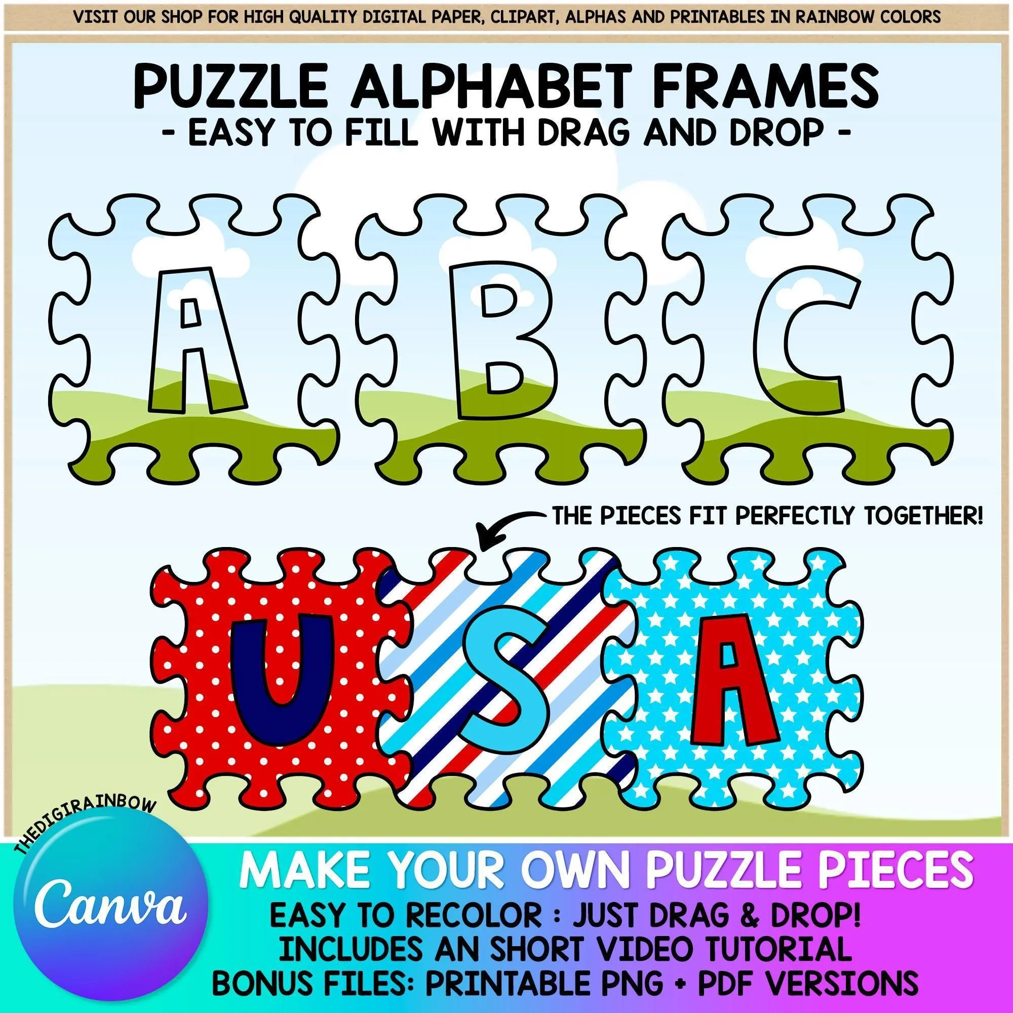 Editable Puzzle Template CANVA Alphabet Blank Puzzle Piece Kids Bulletin Board Letters Back To School Sublimation Design Autism Font PNG PDF Etsy Finland
