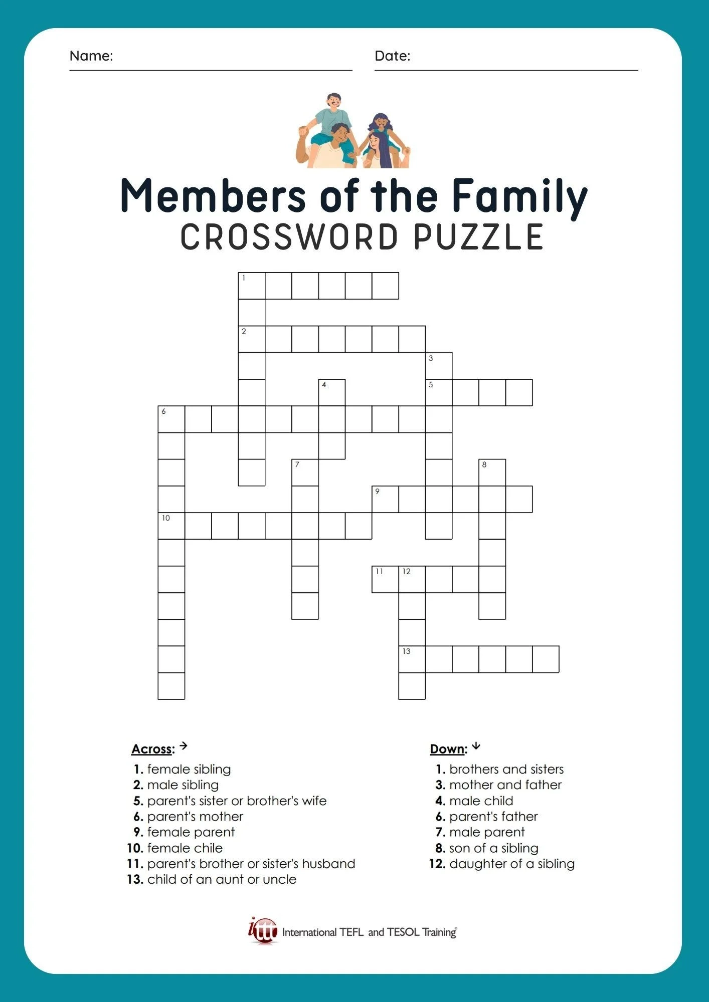 EFL Members Of The Family Crossword Puzzle ITTT EFL Members Of The Family Crossword Puzzle ITTT