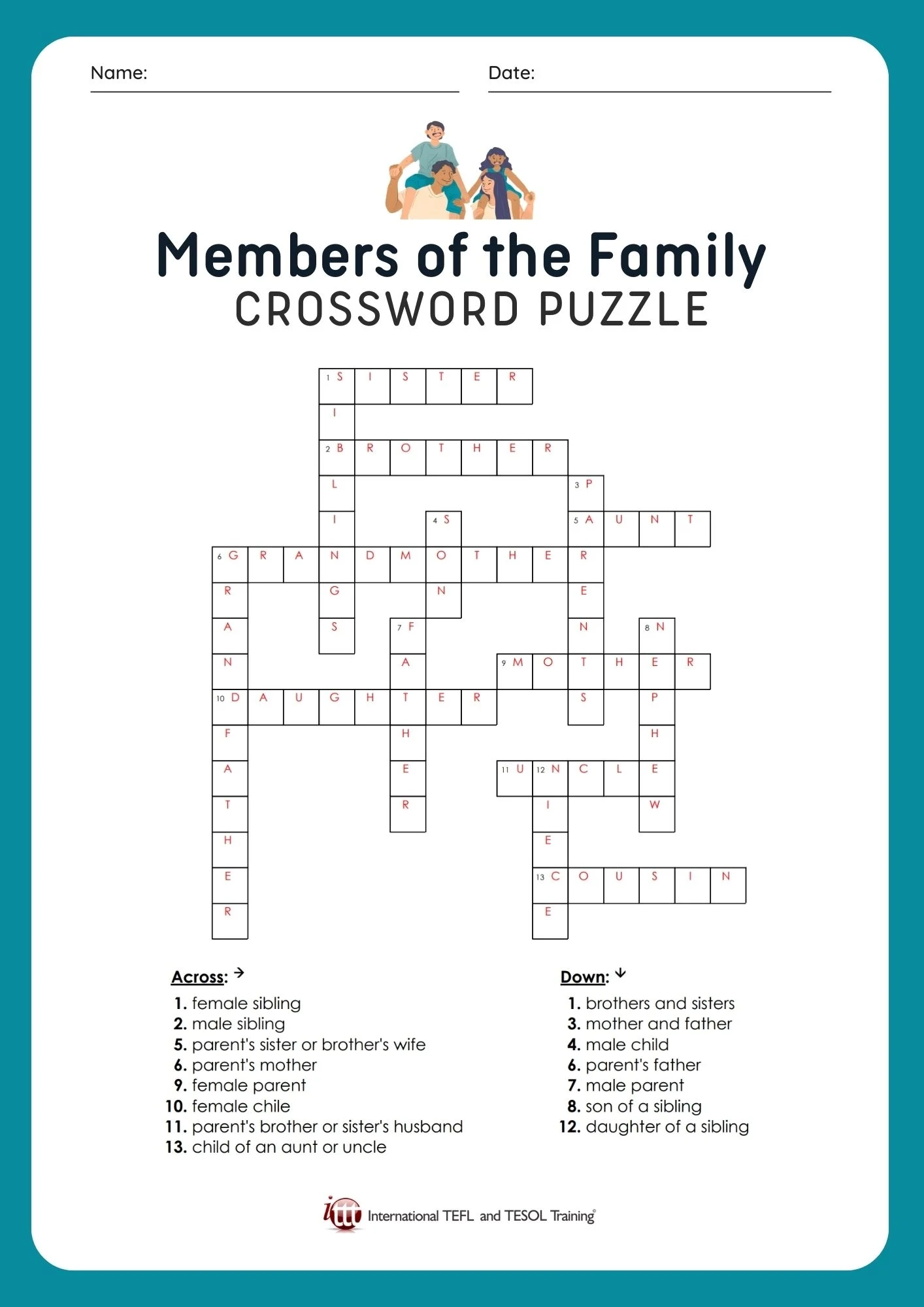 EFL Members Of The Family Crossword Puzzle ITTT