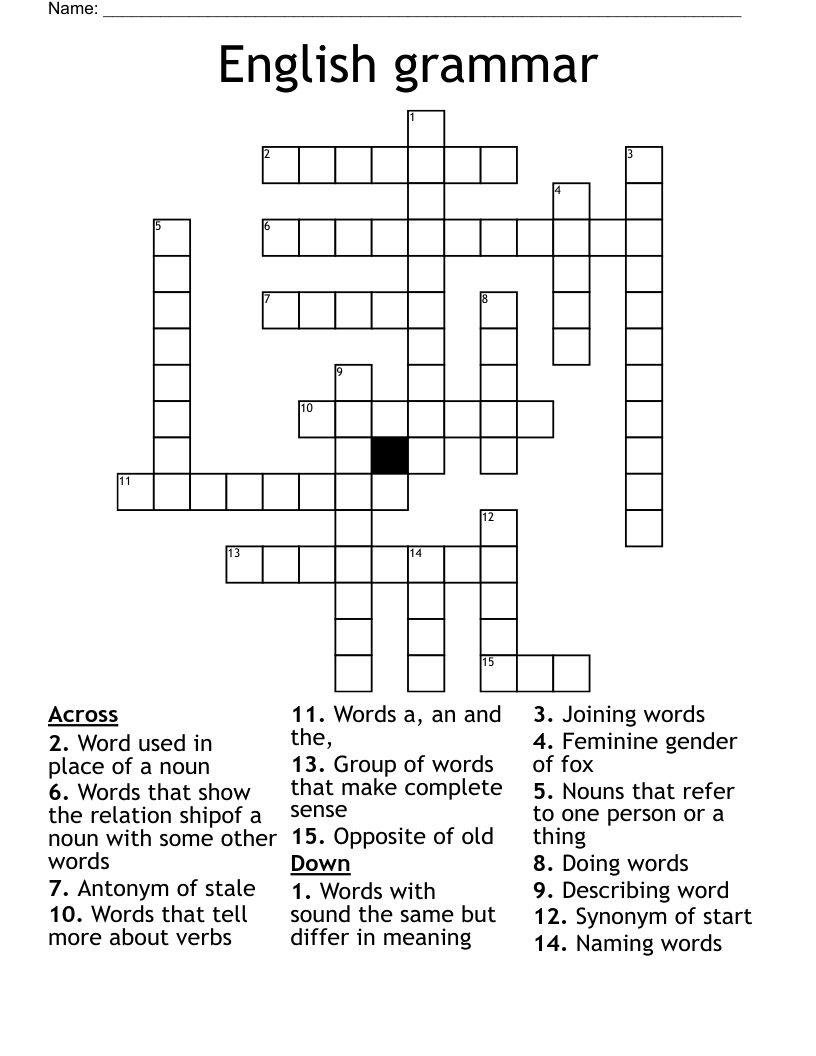 English Grammar Crossword WordMint