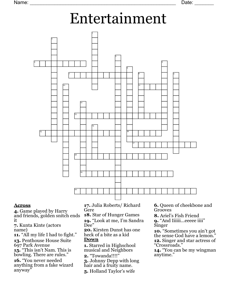 Entertainment Crossword WordMint