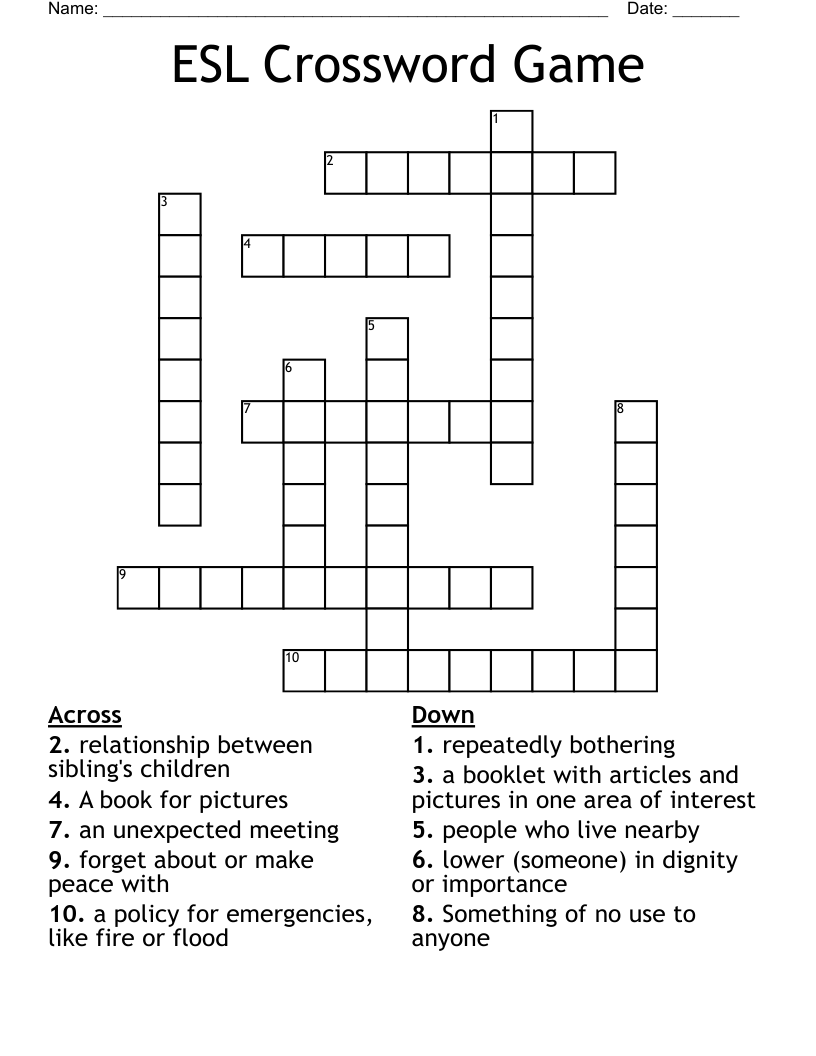 ESL Crossword Game WordMint ESL Crossword Game WordMint