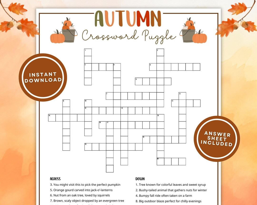 Fall Crossword Puzzle For Kids Adults Printable Fall Word Game Fun Family Fall Activity Fall Party Game Autumn Game Instant Download Etsy Israel