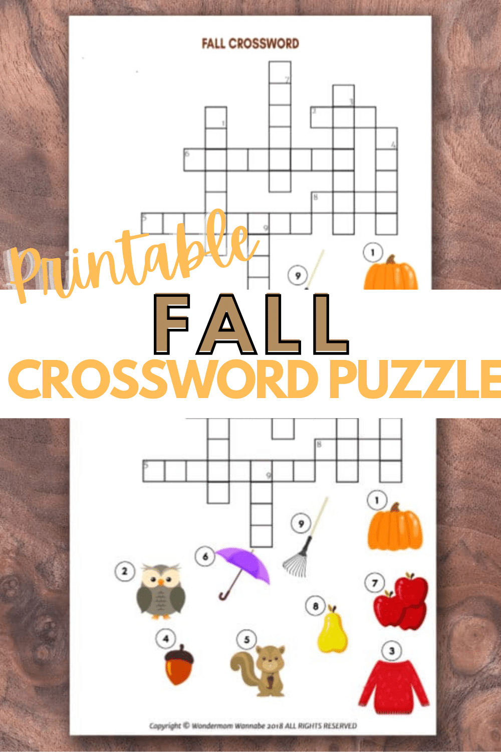 Fall Crossword Puzzle For Kids