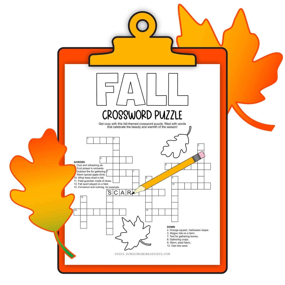 Fall Crossword Puzzle Sunshine And Rainy Days