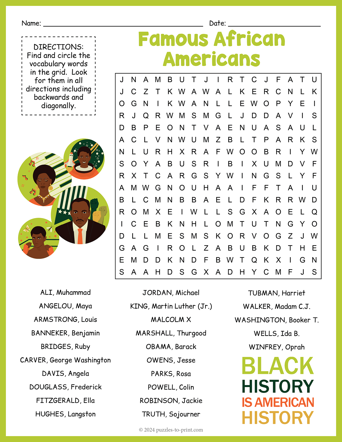 Famous African Americans Word Search