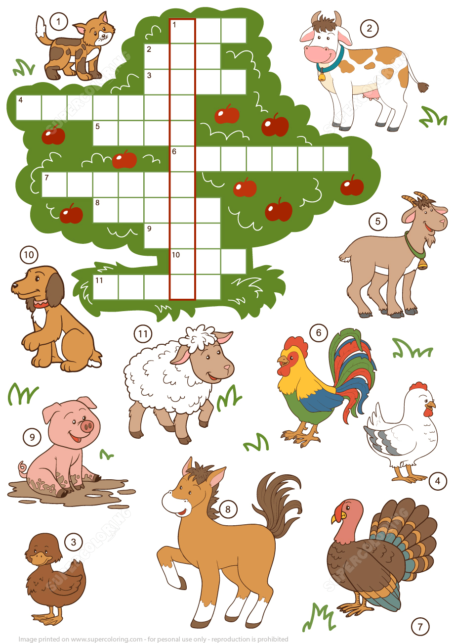 Farm Animals Crossword Puzzle For Beginners Free Printable Worksheets